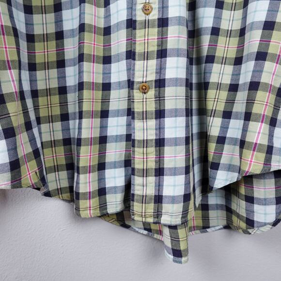 Vintage 90s Lands End Viyella Flannel Button Down Shirt Size M Sage Green Plaid - Picture 6 of 16